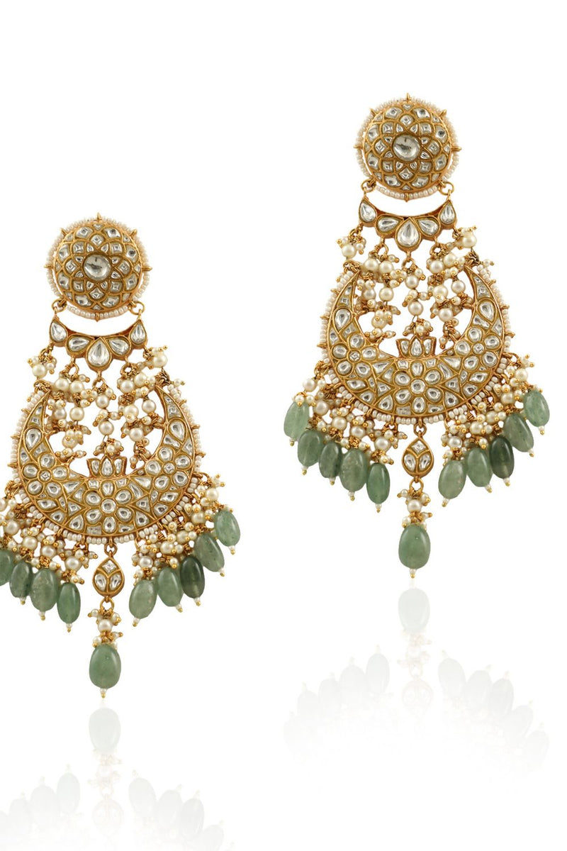 Traditional Matt Finish Plated Big Chandbali Kundan & Pearl Meenakari  Earrings for Women (E2860FL) - I Jewels - 3383894